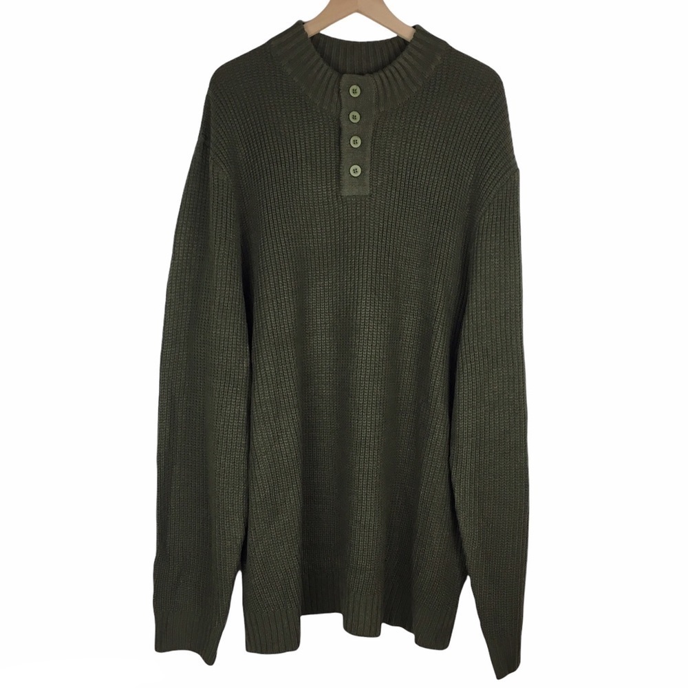 KINGSIZE Sweater Henley Shaker Knit Big & Tall Men Olive Cozy Warm Size 3XL